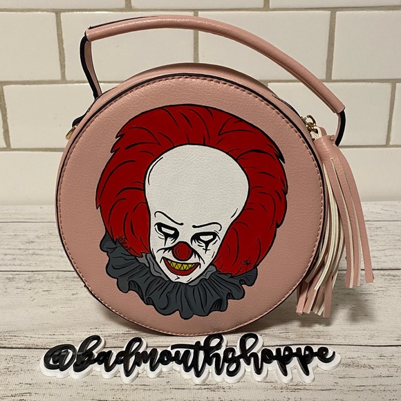 Voidead Handbags - *VOIDEaD Pennywise IT Pink Handbag Hand Painted Round Small Crossbody Purse Bag